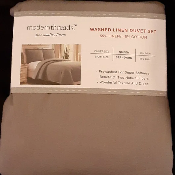 Modern Threads Platinum Natural Fiber washed linen duvet set Queen NEW 90x90…